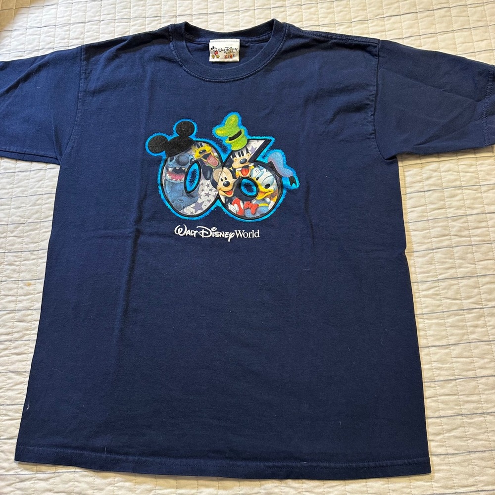 Disney World 2006 Kids T-Shirt Navy Blue Mickey Stitch Donald Goofy Size L 10/12